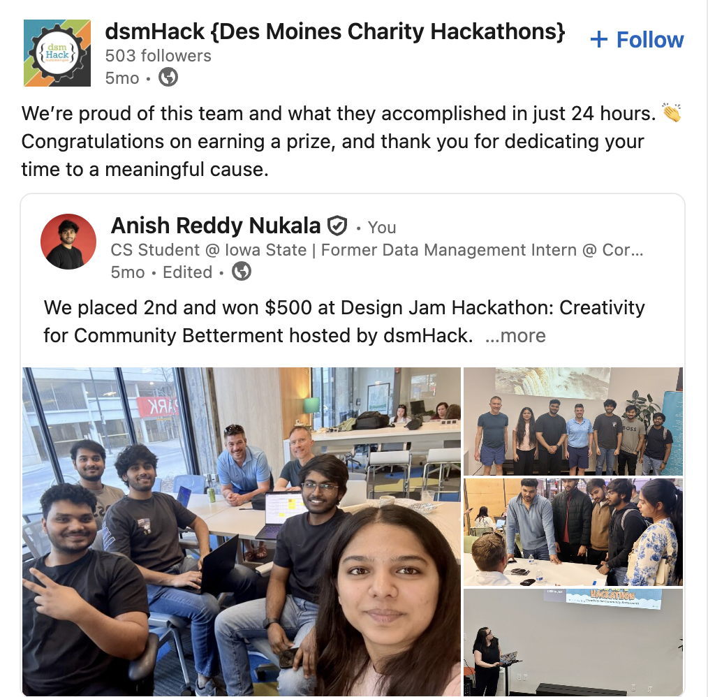 Preview of dsmHack Design Jam LinkedIn post